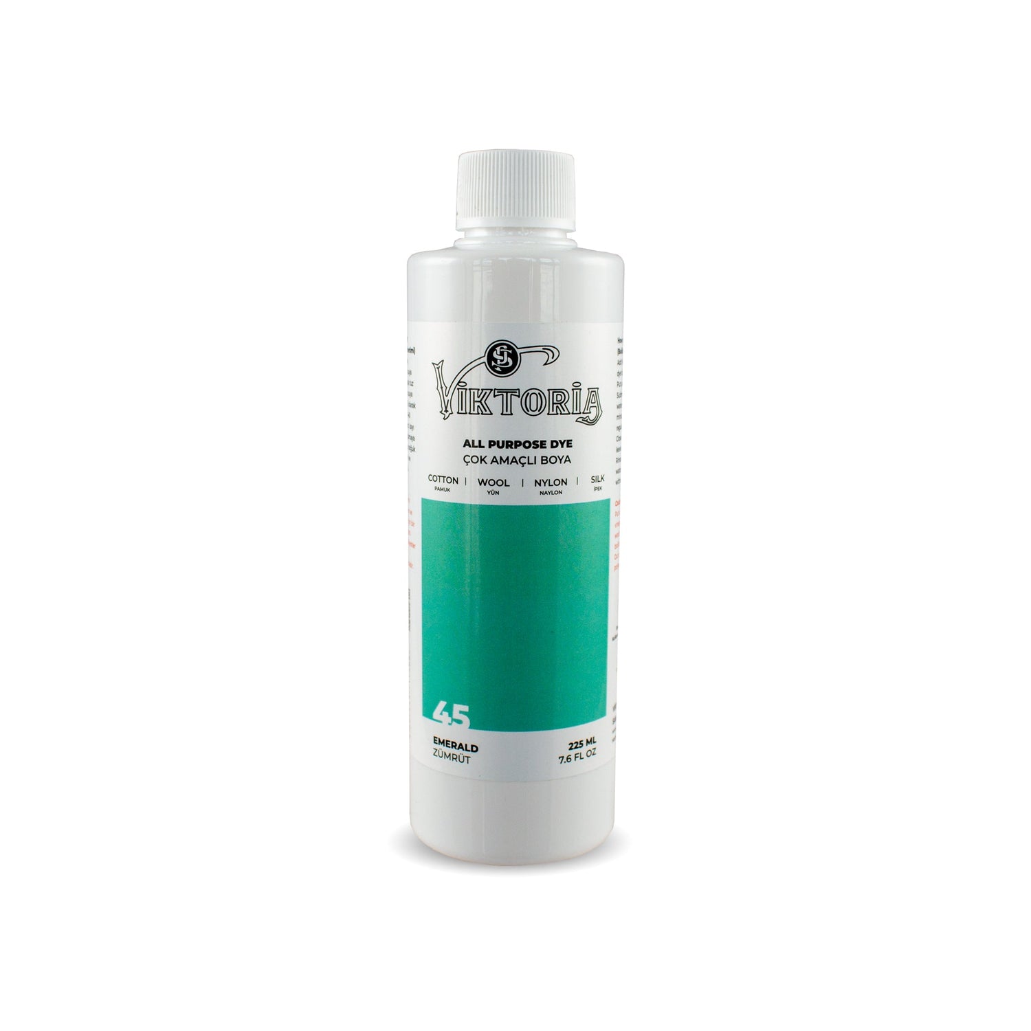 Viktoria all-purpose sea green fabric dye bottle for cotton, wool, silk, linen, viscose, bamboo, and nylon, 225ml